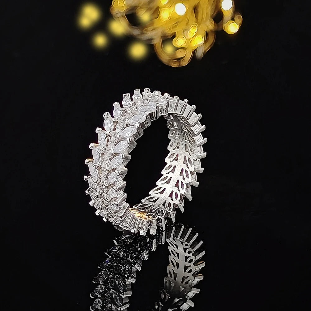 Elegant Leaf Eternity Band Ring